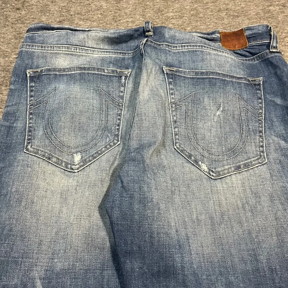 True Religion Mens Distressed Moto Straight Leg Jeans Blue 33x28